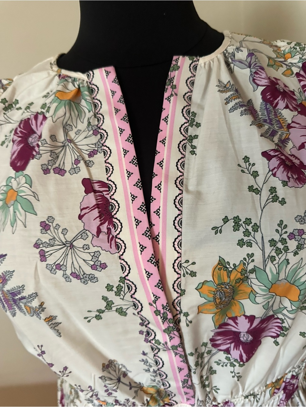 NWT Anthropologie Somerset 2x Floral Maxi Dress with Pink Trim Purple Accents - Picture 4 of 8